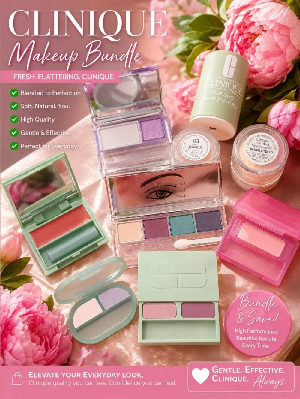 NEW Clinique Makeup Bundle + Cosmetic Bag | Eyeshadow Blush Powder